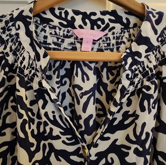 Lily Pulitzer Elsa Top 100 Silk Treaure Navy Coral Size Small Coastal Resort - Picture 8 of 11